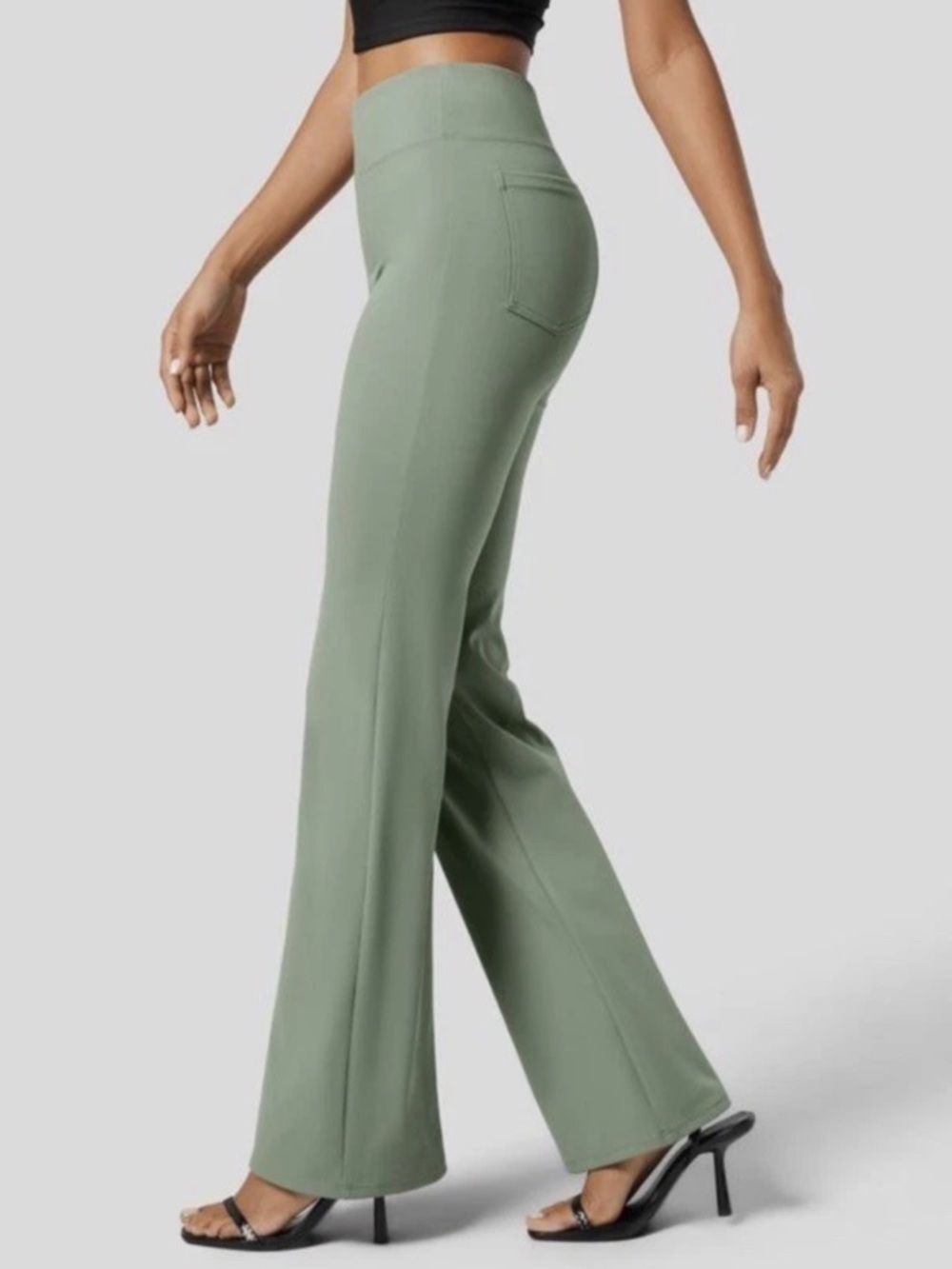 Halara Flex High Waisted Back Side Pocket Slight Flare Work Pants Asparagus Lg